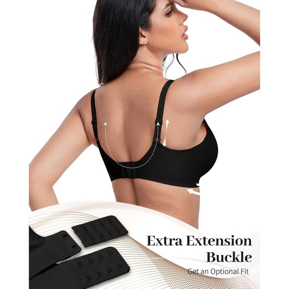 🆕Women Elegant Black Nylon Deep V Wireless Bra Bralette Adjustable No Underwire - Picture 5 of 6